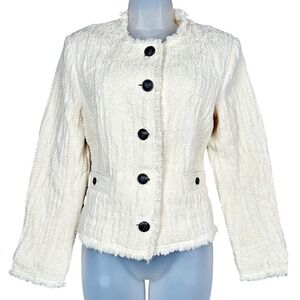 Rag & Bone Annalise Cropped Tweed Blazer Women's 6 Cream Frayed Buttons Luxury